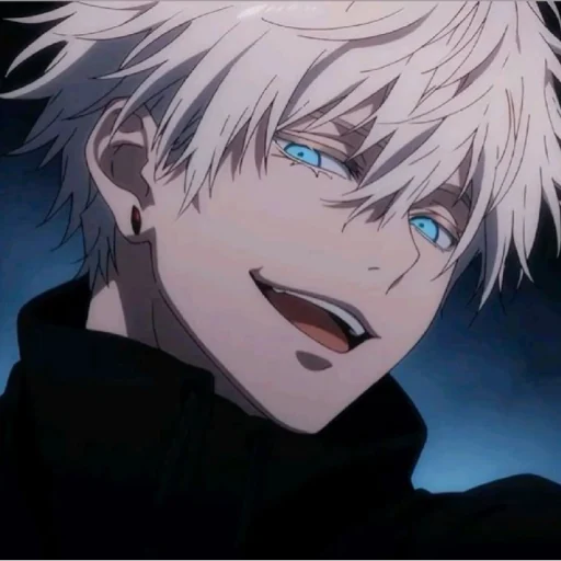 Gojo with white hair and bright blue eyes